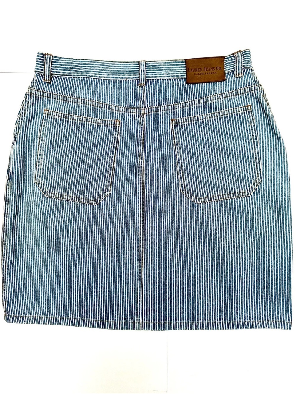 RALPH LAUREN SKIRT MINI VTG Y2K WESTERN HICKORY STRIPE Blue WHT Denim SZ 12